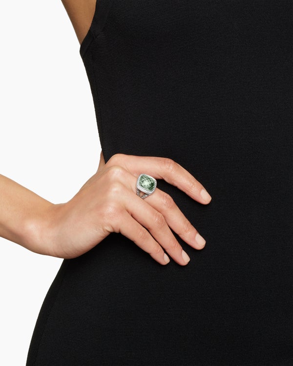 Albion® Ring in Sterling Silver with Prasiolite and Diamonds, 14mm