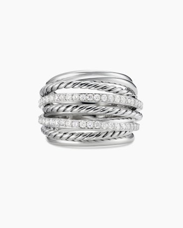 Crossover Dome Ring in Sterling Silver with Diamonds, 18mm