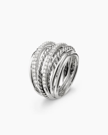 Crossover Dome Ring in Sterling Silver with Diamonds, 18mm