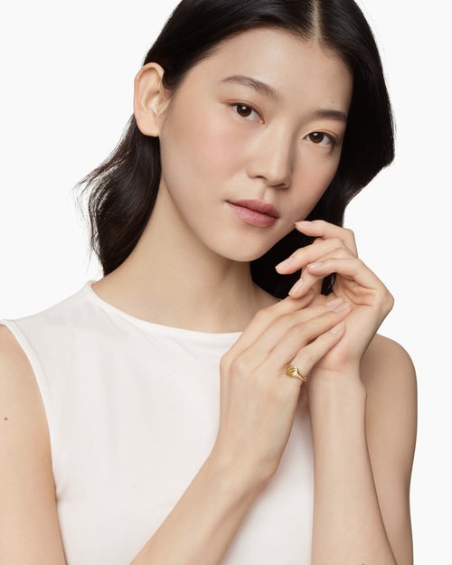 Womens Sculpted Cable Pinky Ring in 18K Yellow Gold, 10mm