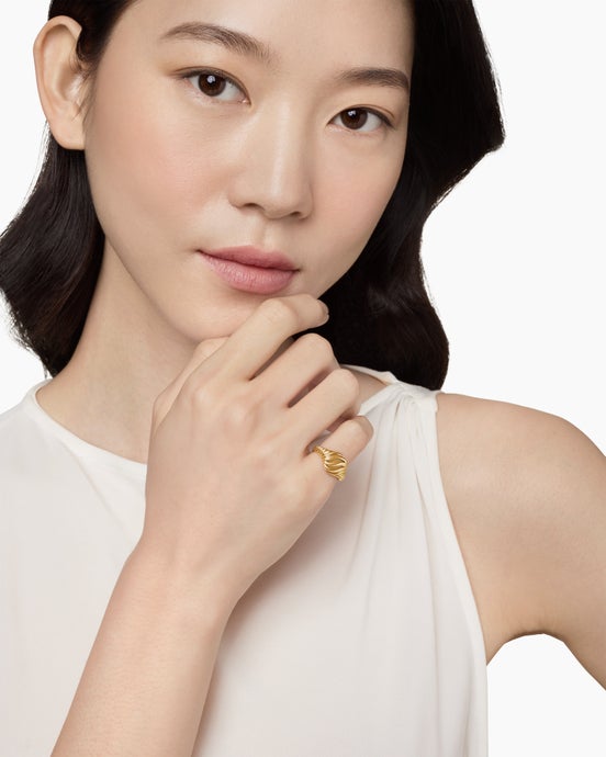 Sculpted Cable Pinky Ring in 18K Yellow Gold, 10mm