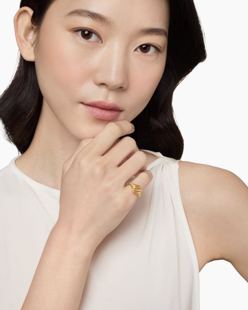 Womens Sculpted Cable Pinky Ring in 18K Yellow Gold, 10mm