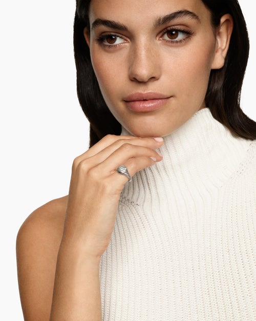 Womens Sculpted Cable Pinky Ring in Sterling Silver, 10mm