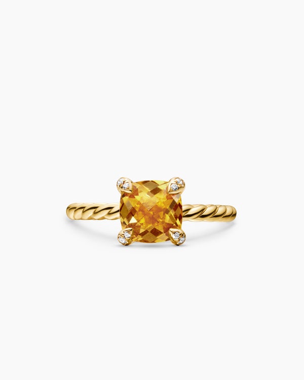 Bague Chatelaine en or jaune 18 carats avec diamants, 7 mm