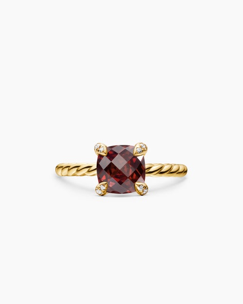 Womens Chatelaine® Ring in 18K Yellow Gold with Garnet and Diamonds, 7mm