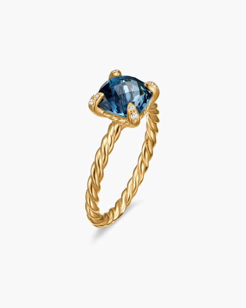Womens Chatelaine® Ring in 18K Yellow Gold with Hampton Blue Topaz and Diamonds, 7mm