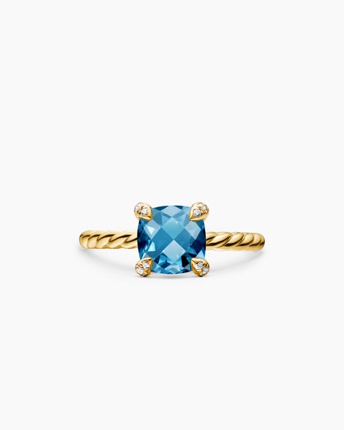 Womens Chatelaine® Ring in 18K Yellow Gold with Hampton Blue Topaz and Diamonds, 7mm