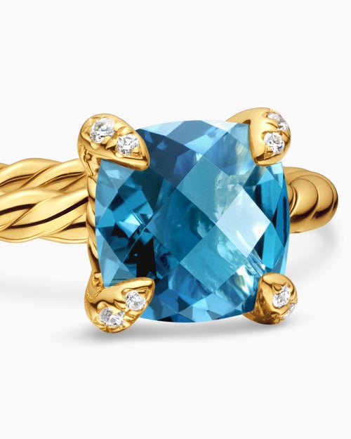 Womens Chatelaine® Ring in 18K Yellow Gold with Hampton Blue Topaz and Diamonds, 7mm