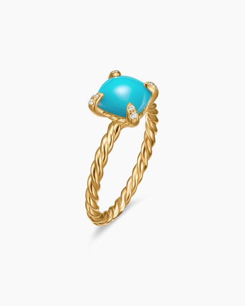 Womens Chatelaine® Ring in 18K Yellow Gold with Turquoise and Diamonds, 7mm