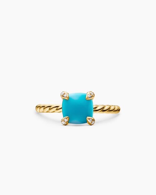 Womens Chatelaine® Ring in 18K Yellow Gold with Turquoise and Diamonds, 7mm