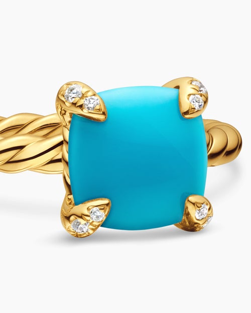Womens Chatelaine® Ring in 18K Yellow Gold with Turquoise and Diamonds, 7mm