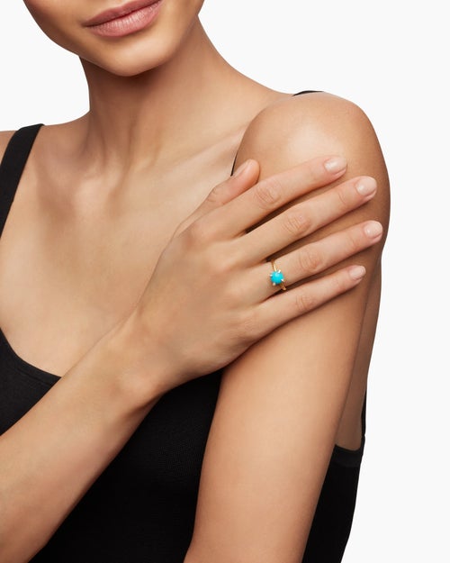 Womens Chatelaine® Ring in 18K Yellow Gold with Turquoise and Diamonds, 7mm