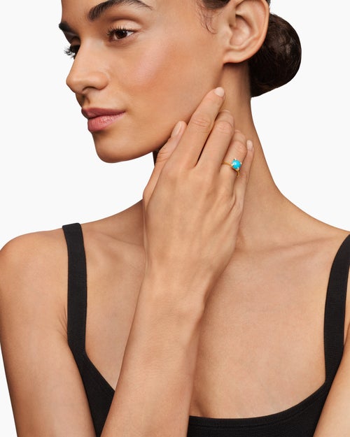 Womens Chatelaine® Ring in 18K Yellow Gold with Turquoise and Diamonds, 7mm