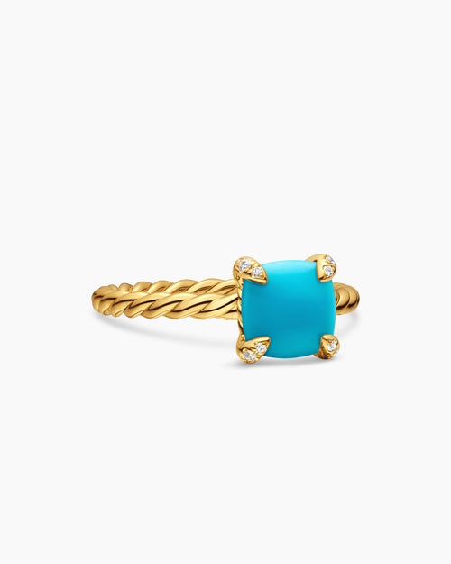 Womens Chatelaine® Ring in 18K Yellow Gold with Turquoise and Diamonds, 7mm