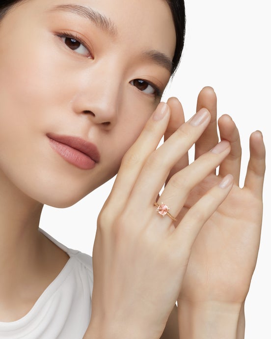 Chatelaine® Ring in 18K Rose Gold with Morganite and Diamonds, 7mm