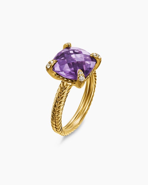 Womens Chatelaine® Ring in 18K Yellow Gold with Amethyst and Diamonds, 11mm
