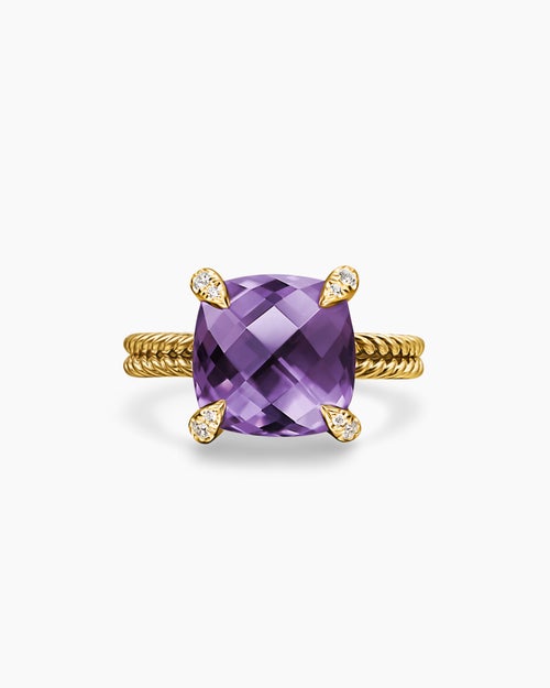 Womens Chatelaine® Ring in 18K Yellow Gold with Amethyst and Diamonds, 11mm