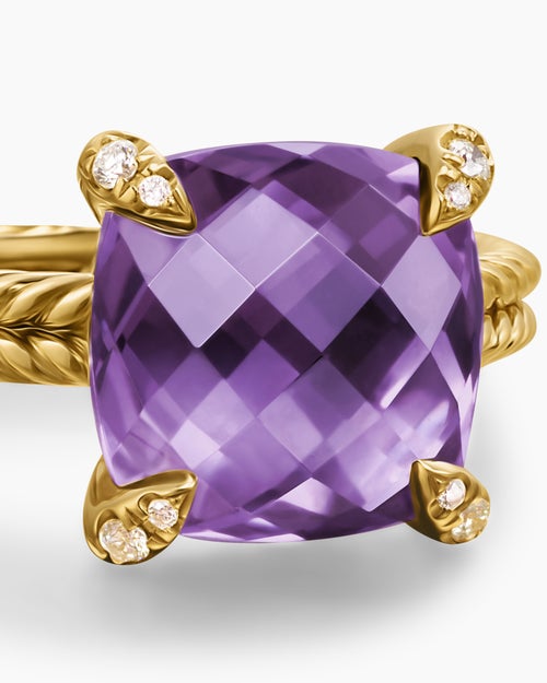 Womens Chatelaine® Ring in 18K Yellow Gold with Amethyst and Diamonds, 11mm