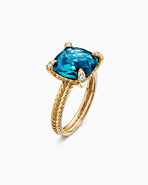 Womens Chatelaine® Ring in 18K Yellow Gold with Hampton Blue Topaz and Diamonds, 11mm