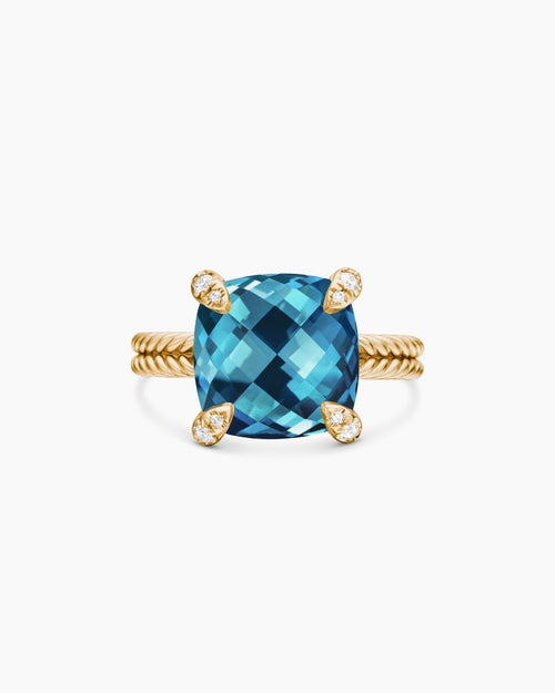 Womens Chatelaine® Ring in 18K Yellow Gold with Hampton Blue Topaz and Diamonds, 11mm