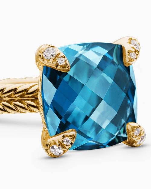 Womens Chatelaine® Ring in 18K Yellow Gold with Hampton Blue Topaz and Diamonds, 11mm