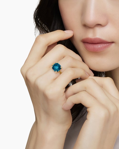 Womens Chatelaine® Ring in 18K Yellow Gold with Hampton Blue Topaz and Diamonds, 11mm