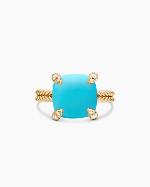 Womens Chatelaine® Ring in 18K Yellow Gold with Turquoise and Diamonds, 11mm