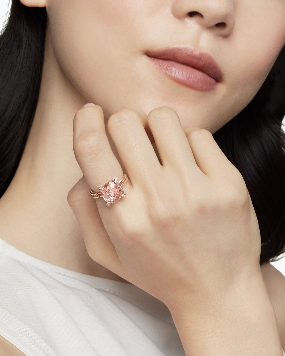 Womens Chatelaine Ring in 18ct Rose Gold with Diamonds, 11mm