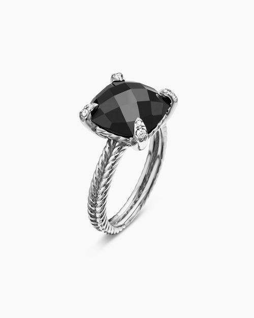 Womens Chatelaine Ring in Sterling Silver with Diamonds, 11mm