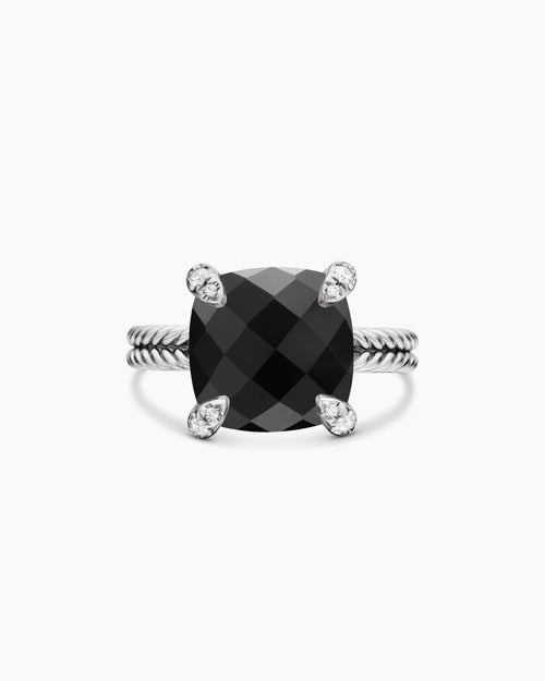 Womens Chatelaine Ring in Sterling Silver with Diamonds, 11mm