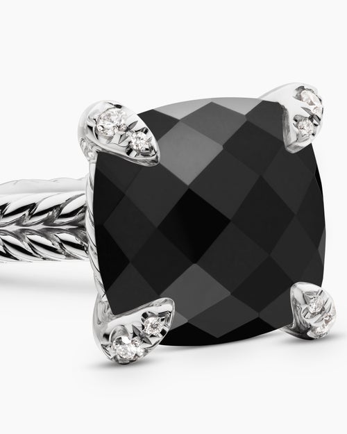 Womens Chatelaine® Ring in Sterling Silver with Black Onyx and Diamonds, 11mm