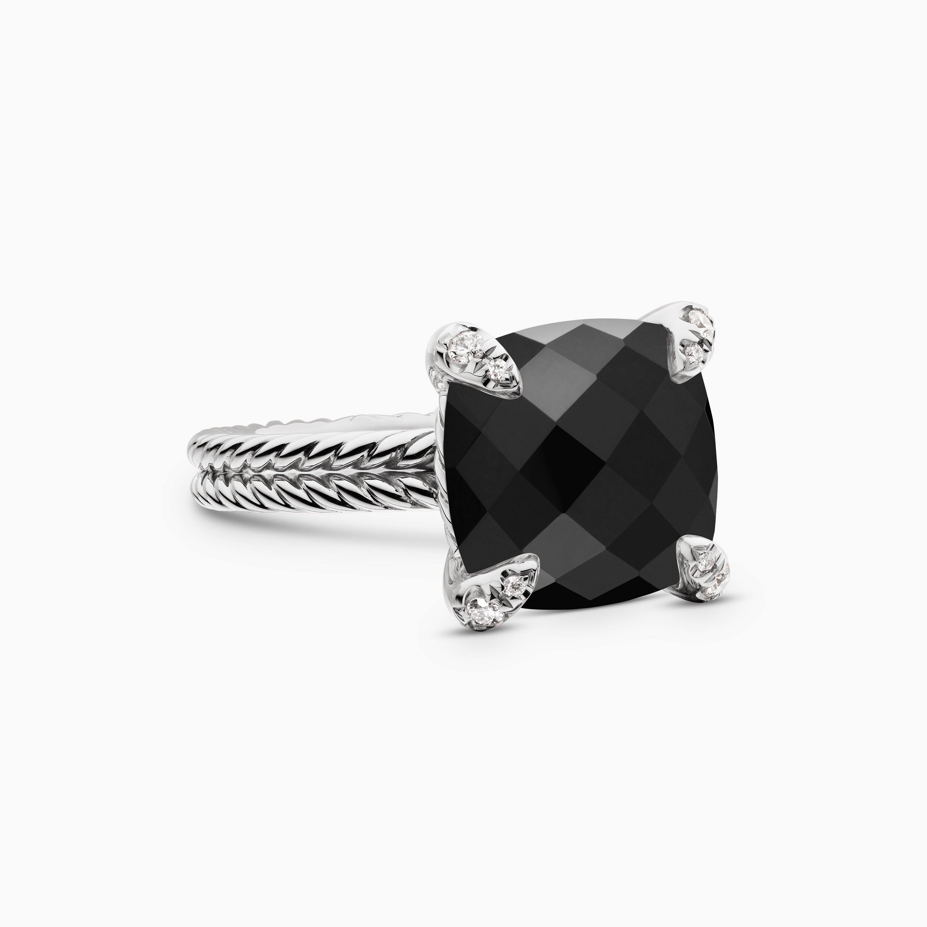 Womens Chatelaine Ring in Sterling Silver with Diamonds, 11mm
