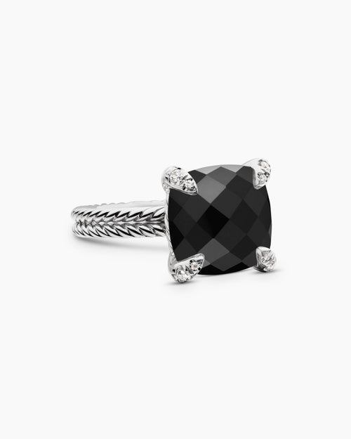 Womens Chatelaine Ring in Sterling Silver with Diamonds, 11mm