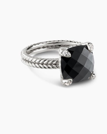 Chatelaine® Ring in Sterling Silver with Black Onyx and Diamonds, 11mm