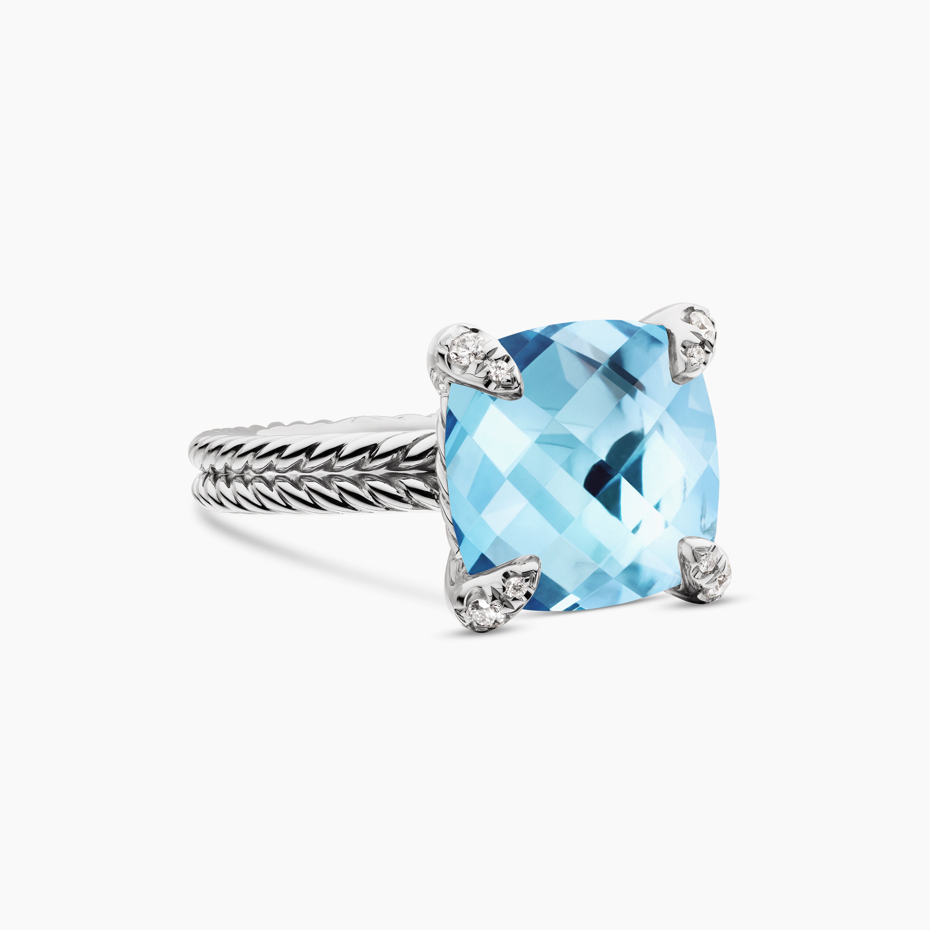 Womens Chatelaine&reg; Ring in Sterling Silver with Blue Topaz and Diamonds, 11mm