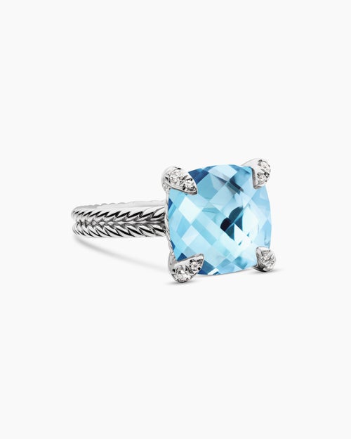 Womens Chatelaine Ring in Sterling Silver with Diamonds, 11mm