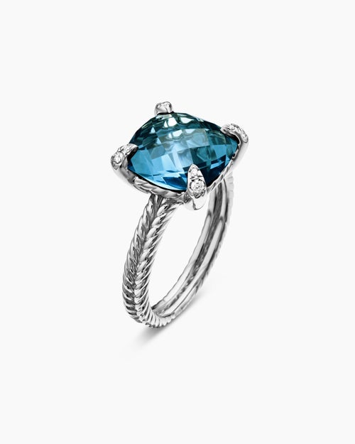 Womens Chatelaine® Ring in Sterling Silver with Hampton Blue Topaz and Diamonds, 11mm