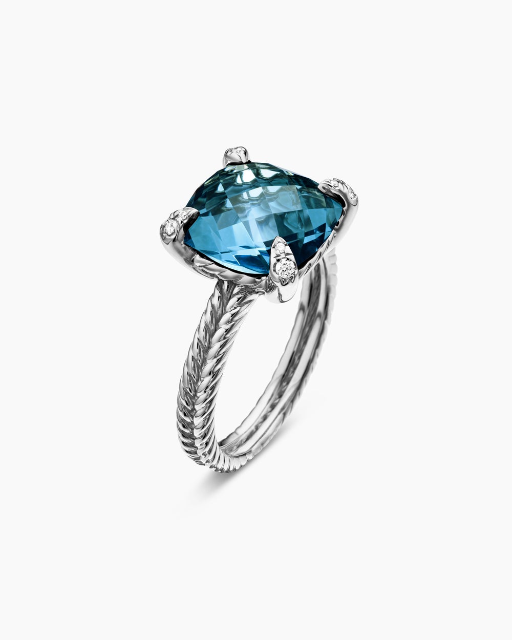 Womens Chatelaine Ring in Sterling Silver with Diamonds, 11mm