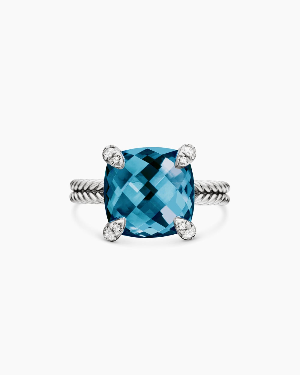 Womens Chatelaine Ring in Sterling Silver with Diamonds, 11mm