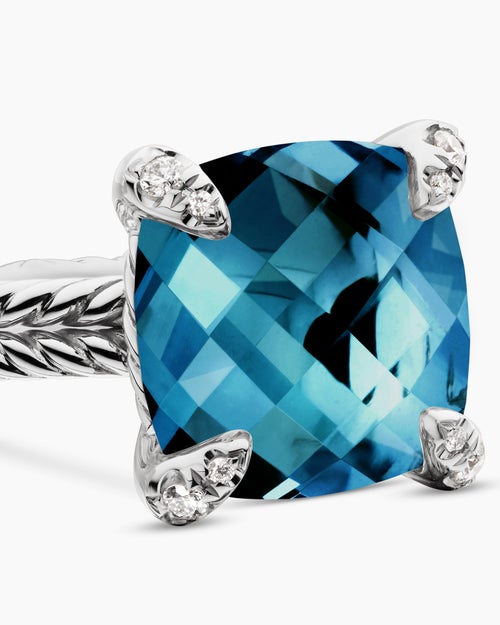 Womens Chatelaine® Ring in Sterling Silver with Hampton Blue Topaz and Diamonds, 11mm