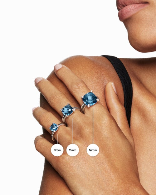 Womens Chatelaine® Ring in Sterling Silver with Hampton Blue Topaz and Diamonds, 11mm