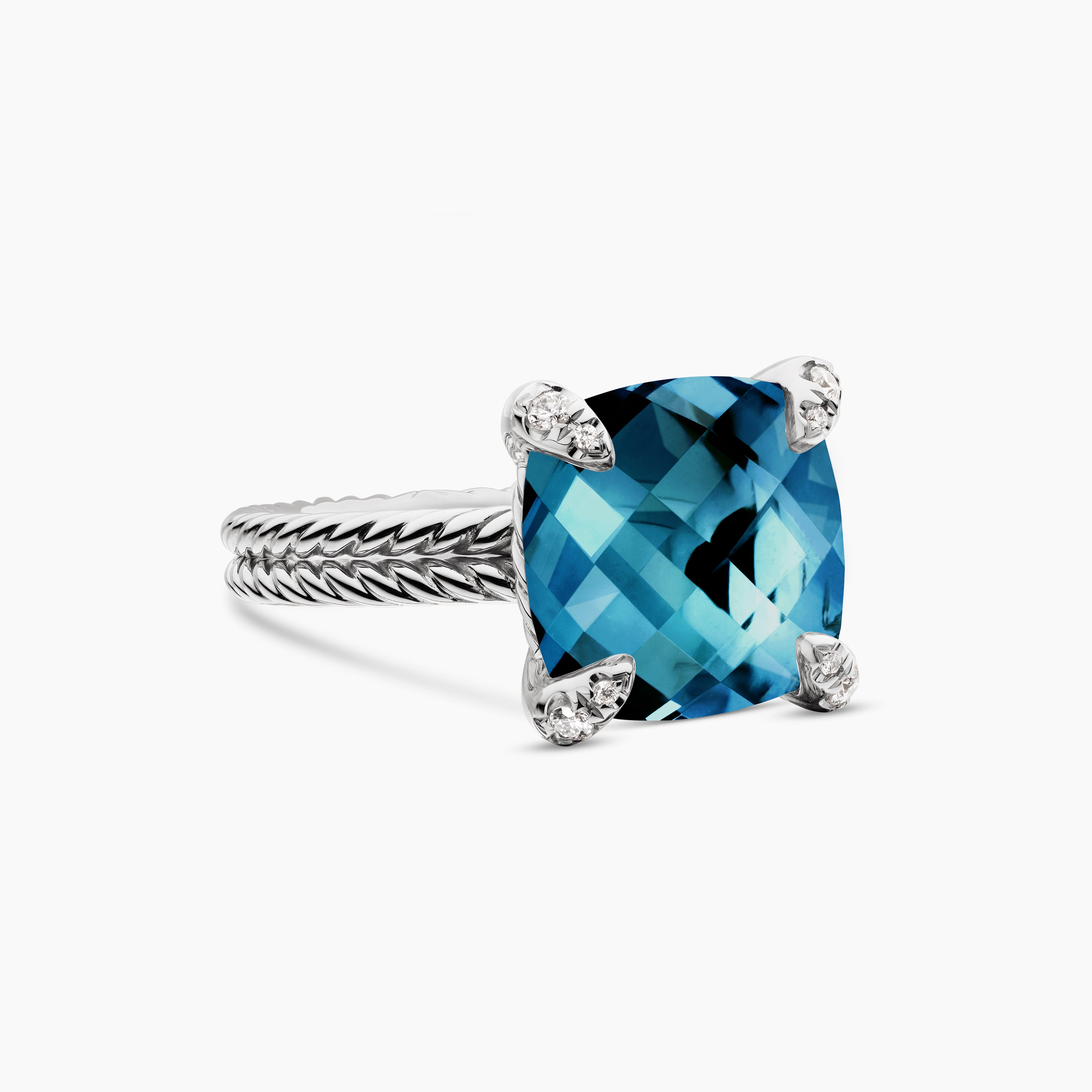 Womens Chatelaine&reg; Ring in Sterling Silver with Hampton Blue Topaz and Diamonds, 11mm
