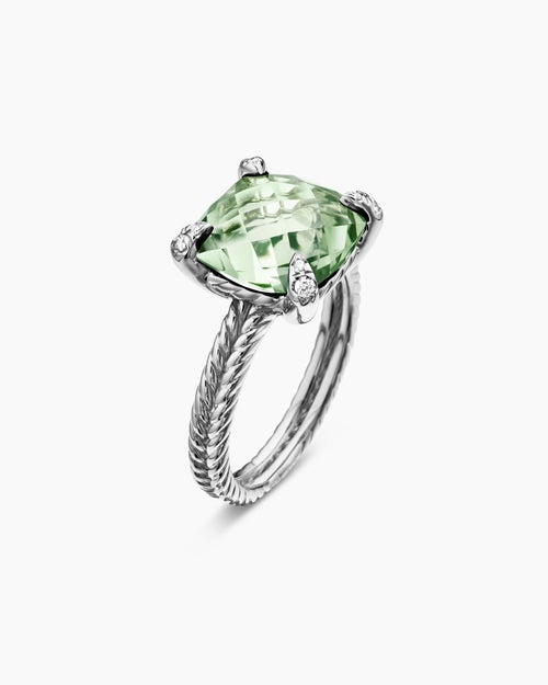 Womens Chatelaine® Ring in Sterling Silver with Prasiolite and Diamonds, 11mm
