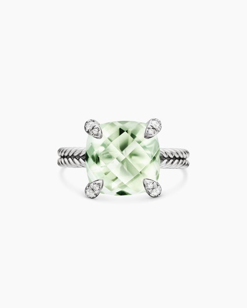 Womens Chatelaine® Ring in Sterling Silver with Prasiolite and Diamonds, 11mm