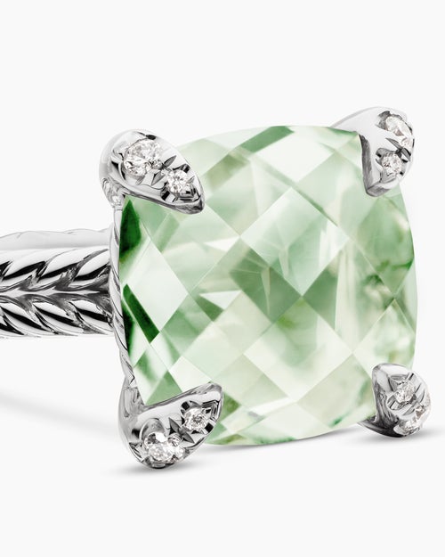 Womens Chatelaine® Ring in Sterling Silver with Prasiolite and Diamonds, 11mm