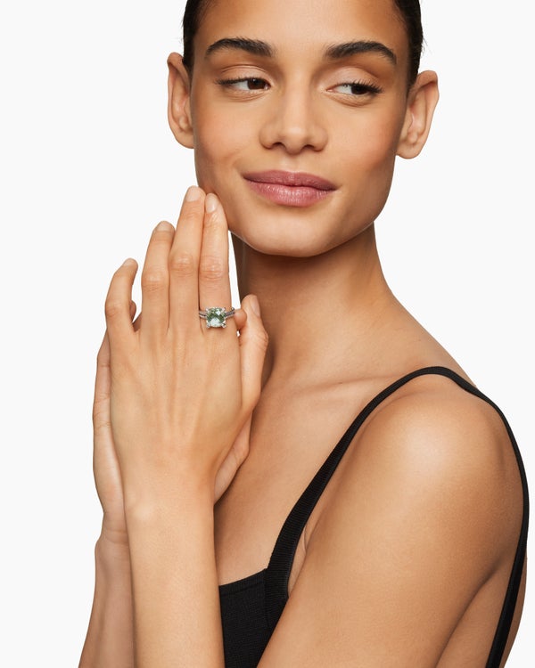 Chatelaine® Ring in Sterling Silver with Prasiolite and Diamonds, 11mm