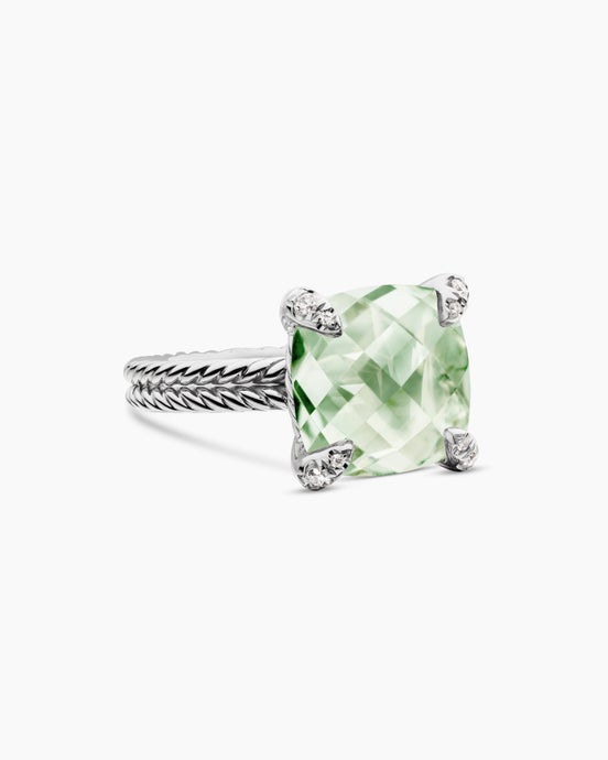 Chatelaine® Ring in Sterling Silver with Prasiolite and Diamonds, 11mm