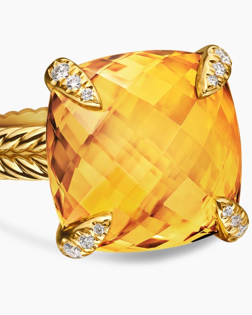 Womens Chatelaine Ring in 18K Yellow Gold with Diamonds, 14mm