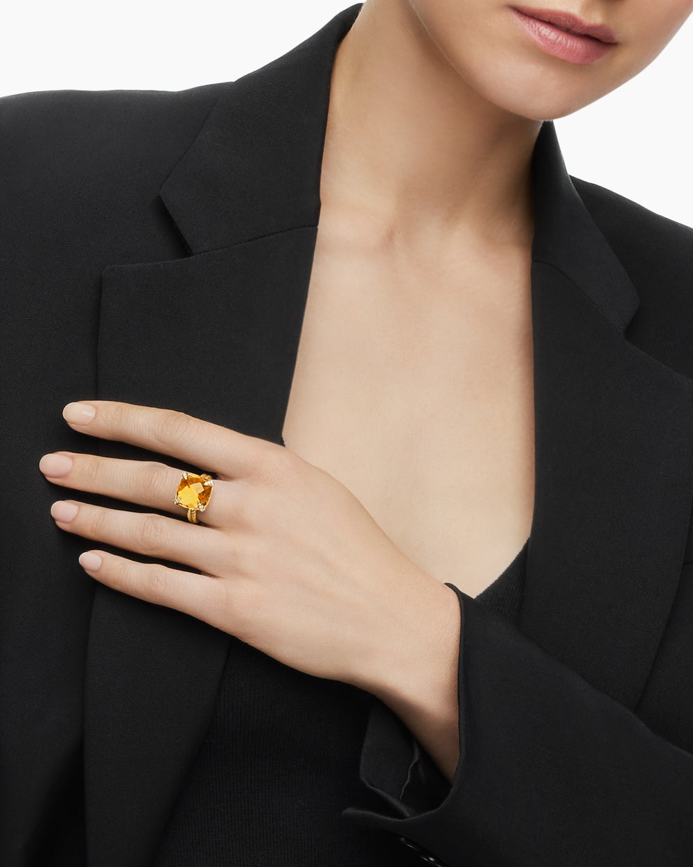 Womens Chatelaine Ring in 18K Yellow Gold with Diamonds, 14mm