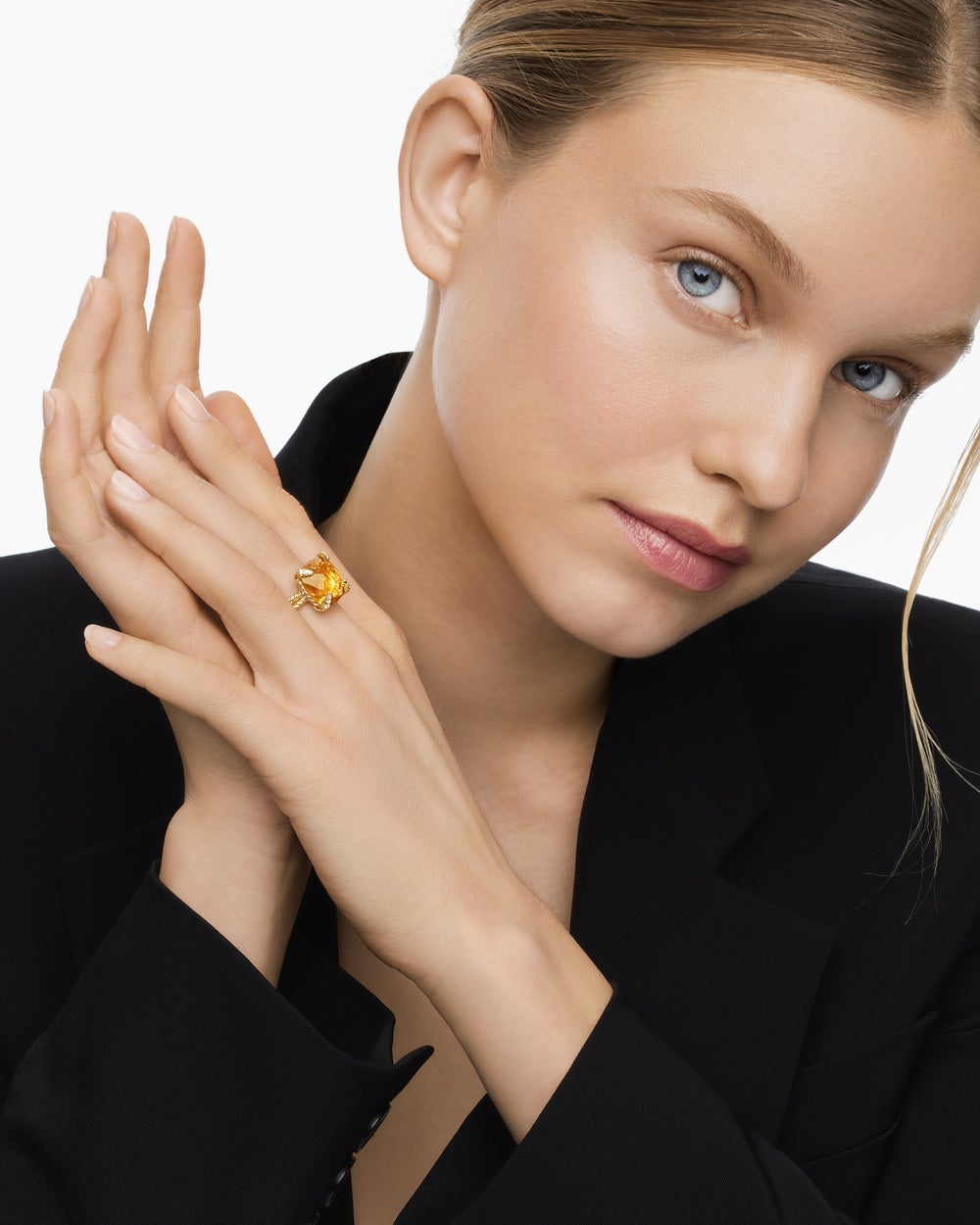 Womens Chatelaine Ring in 18K Yellow Gold with Diamonds, 14mm